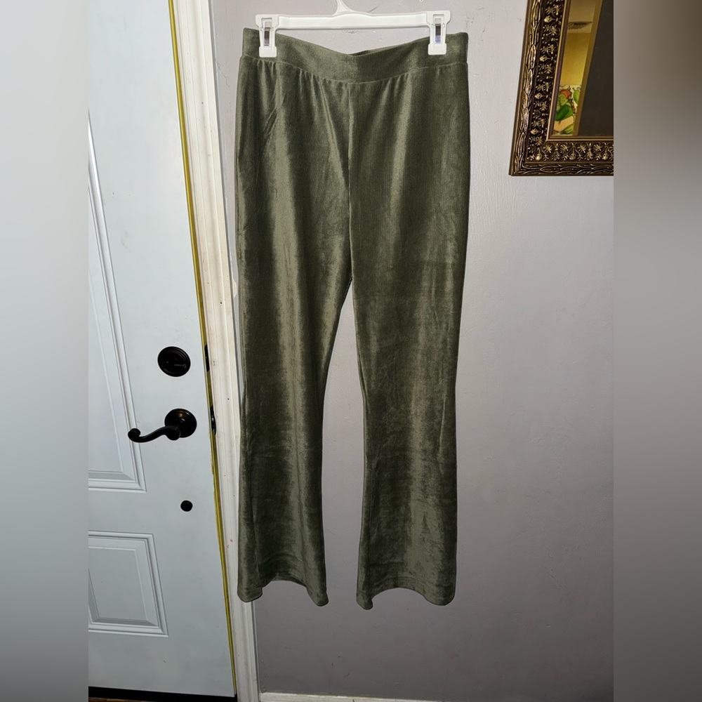Self Esteem olive green velvet flare pants